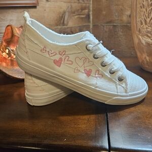 Blowfish White and Pink Heart Sneakers
